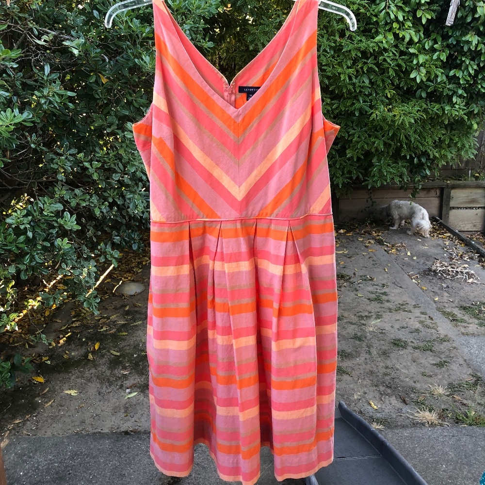 LANDSEND SUNDRESS * NEW W/O TAGS * PEACHY PINK ORANGE * SIZE 14 * POCKETS